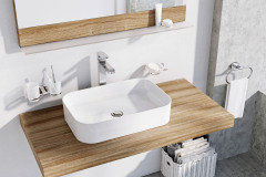 Umývadlá z tenkostennej keramiky Uni Slim (na dosku alebo na skrinku) sa dodávajú kruhové s priemerom 400 mm, štvorcové (380 x 380 mm) alebo obdĺžnikové 500 x 310 mm (RAVAK)