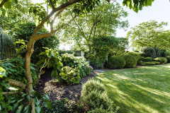 Vzhľadom na umiestnenie domu takmer uprostred záhrady je výsadba realizovaná predovšetkým po obvode pozemku, kde pomáha tlmiť ruch z okolitej komunikácie