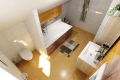 Do menšej kúpeľne radšej voľte svetlé obklady väčšieho formátu, najlepšie lesklé. tmavšia dlažba nevadí, pôsobí stabilne. na obrázku séria Atrium s lesklou glazúrou (www.sapho.sk)